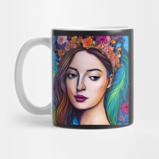 Woman in Floral and Feather Crown / Headdress Mug